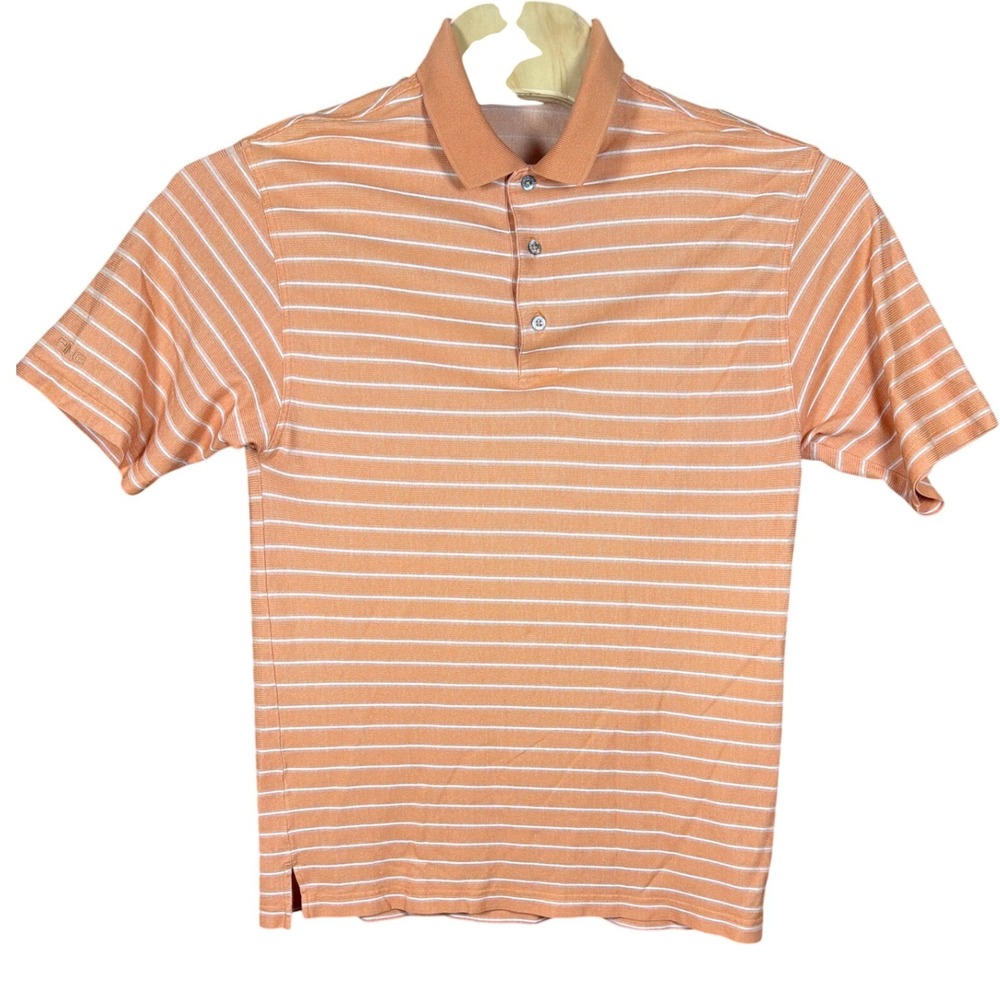 PING Polo Shirt Mens L Double Mercerized Orange Striped Short Sleeve Golf Top